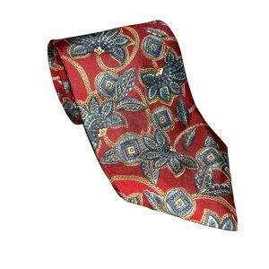 Christian Dior Paisley/Floral Red and Blue Silk Tie